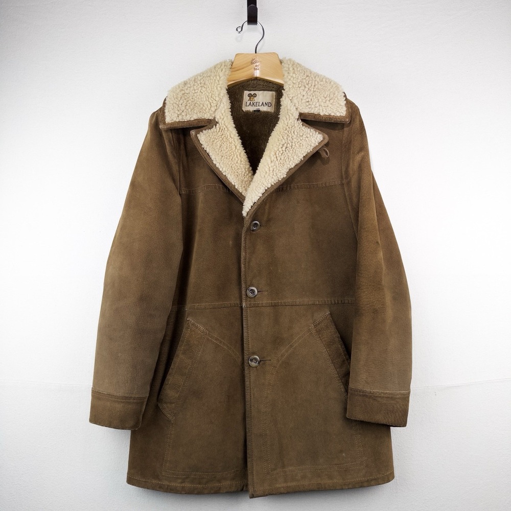 60's Vtg Lakeland Suede Shearling Rancher Jacket Sherpa Collar Men's 40 Long USA